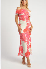 Off Shoulder Maxi Dress - Pink Floral