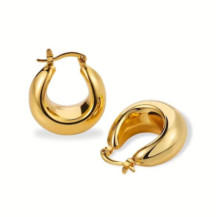 Thick Hoop Huggie Earrings Gold