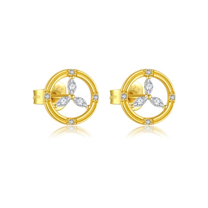 Mercedes Drop Stud Earrings-Gold