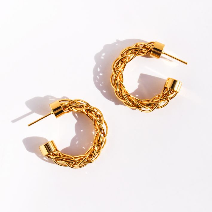 Loose Crystal Hoop Earrings- SS925 Gold